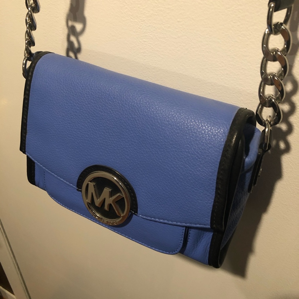Michael Kors Blue and Black Leather Crossbody with Chain Strap